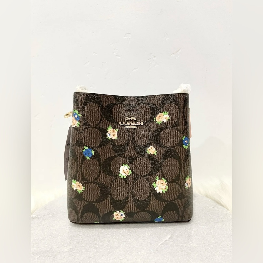 NWT Coach Mini Town Bucket Bag In Signature Canvas With Vintage Rose Print C7270 - Picture 2 of 16